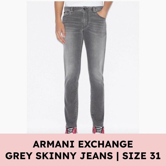 Armani Exchange Grey Skinny Jeans Premium Stretch Denim Size 31 Modern Casual - Picture 1 of 13